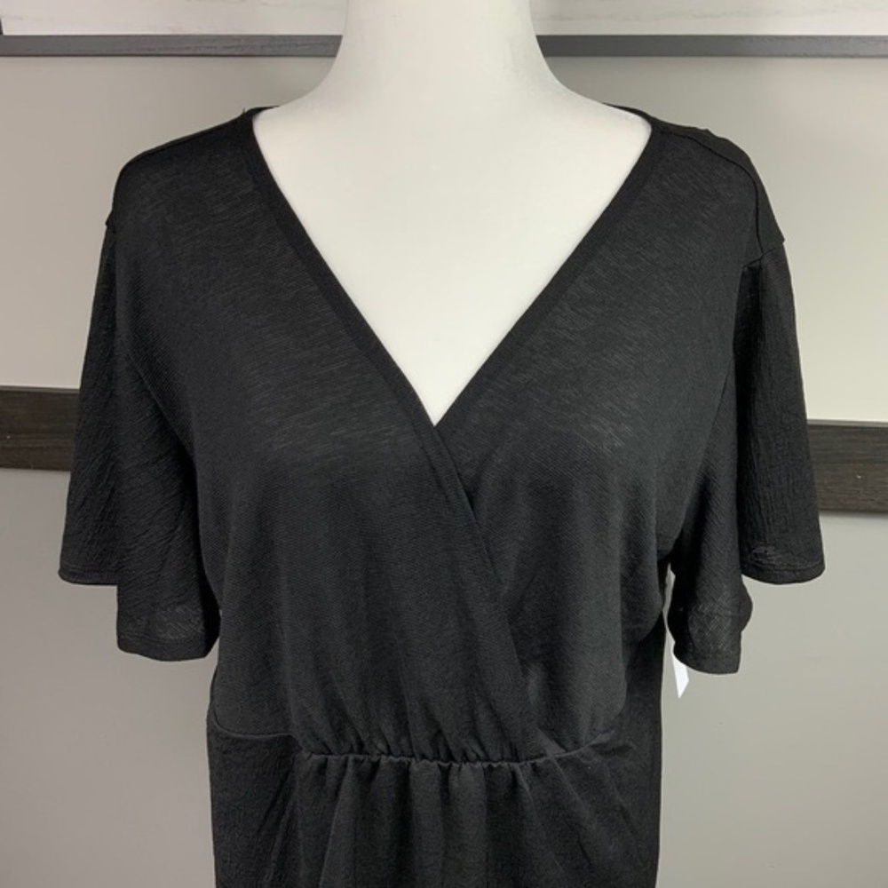 LOANNA woman’s blouse black short circular cap sleeve surplice neck plus size - Picture 6 of 13